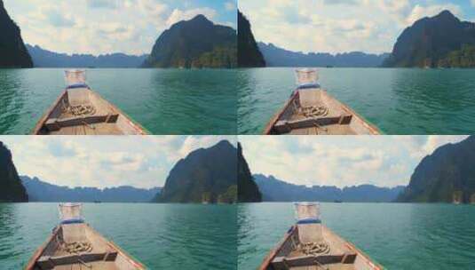 游船视角观看湖泊风景高清在线视频素材下载