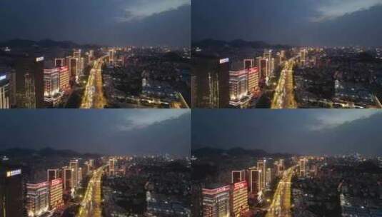 航拍山东济南奥体中心经十路夜景高清在线视频素材下载