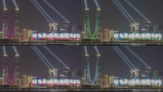 杭州亚运会 奥体中心 杭州之门灯光秀延时高清在线视频素材下载