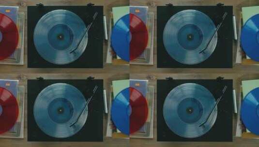 彩色复古乙烯基在唱片机上播放高清在线视频素材下载