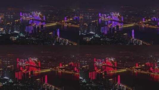 湖南长沙城市夜景湘江风光带航拍高清在线视频素材下载