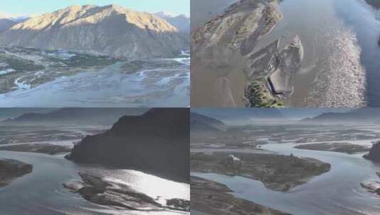 航拍西藏雅鲁藏布江日出美景高清在线视频素材下载