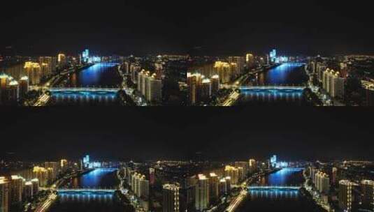 福建福州闽江两岸夜景灯光航拍高清在线视频素材下载