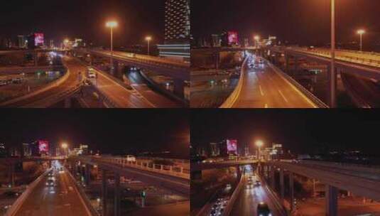 内蒙古呼和浩特鼓楼立交桥4k夜景航拍高清在线视频素材下载