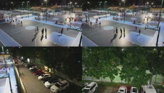 深圳湾体育中心球场夜景航拍高清在线视频素材下载