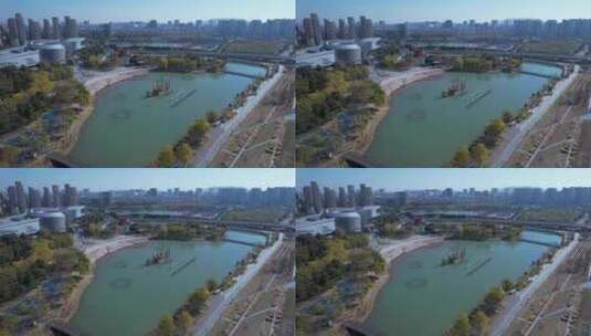 南京江宁市民公园广场航拍高清在线视频素材下载