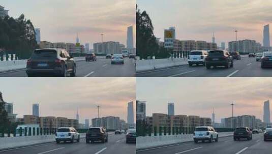 开车行驶在广州道路车流交通城市车窗外风景高清在线视频素材下载