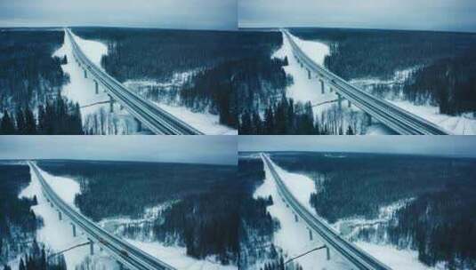 冬季高架桥高速路过汽车高清在线视频素材下载