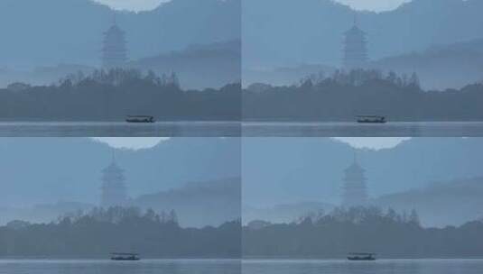 杭州西湖清晨雷峰塔山色空蒙高清在线视频素材下载