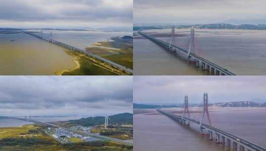 4K延时航拍江西鄱阳湖大桥光影高清在线视频素材下载