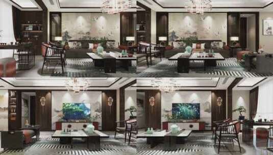 高端样板房室内客厅新中式设计高清在线视频素材下载
