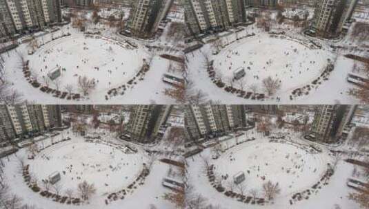 6K延时 北京国美家园梵高广场玩雪高清在线视频素材下载