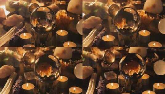 蜡烛祈福水晶球高清在线视频素材下载