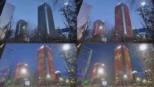 北京亦庄大楼 日转夜延时高清在线视频素材下载
