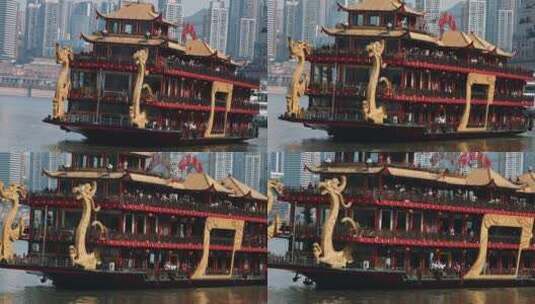 中国重庆市城市风光与游船高清在线视频素材下载