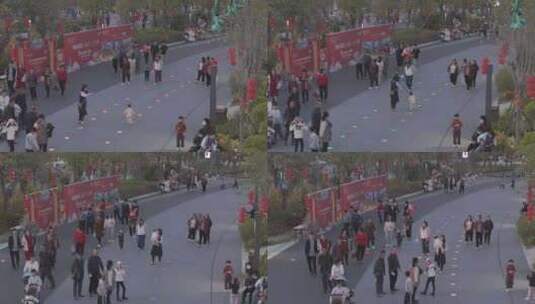 窦州里市民广场人山人海高清在线视频素材下载