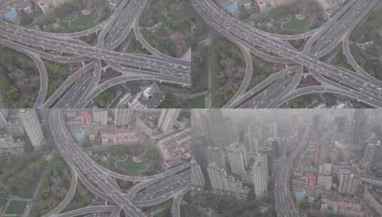 航拍上海延安高架  城市风光高清在线视频素材下载