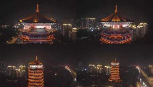 广西钦州和谐塔夜景航拍高清在线视频素材下载