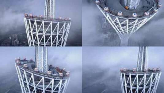 航拍云海中的广州塔二高清在线视频素材下载
