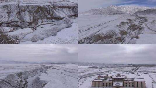 冬季青藏高原祁连山脉山峰雪景航拍雪山高清在线视频素材下载