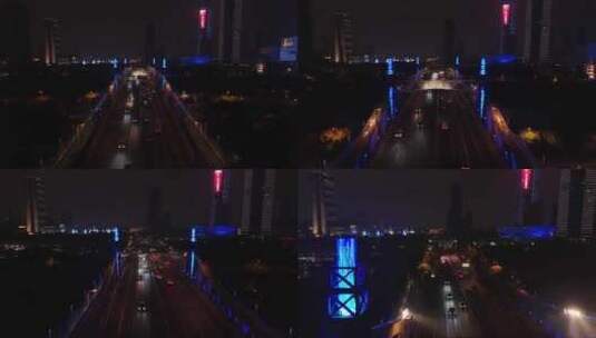 无锡金匮大桥灯光夜景航拍高清在线视频素材下载