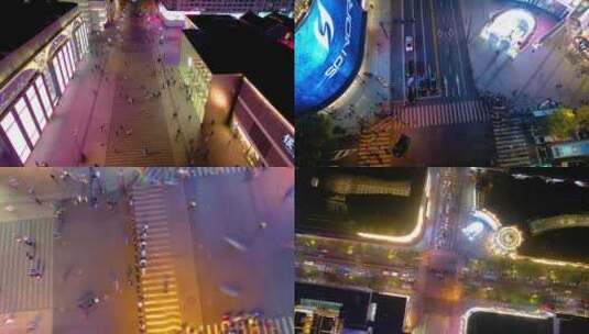 杭州西湖龙翔桥步行街广场车流人流夜景延时高清在线视频素材下载