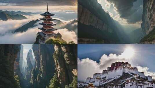 祖国风光山川河流中国风景日出云海航拍延时高清在线视频素材下载