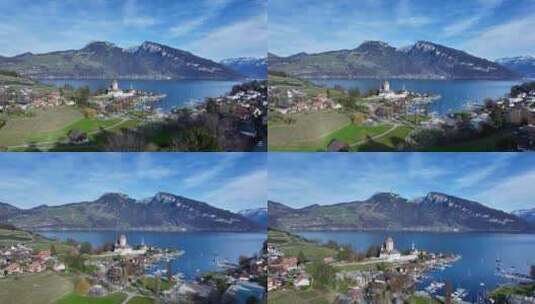 瑞士施皮茨小镇教堂城堡高清在线视频素材下载