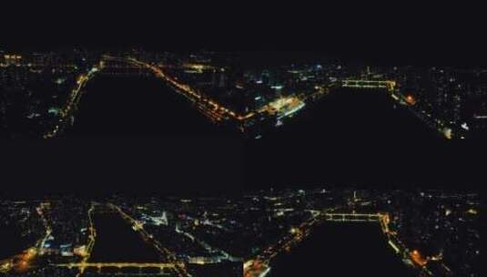 湖南湘江两岸夜景航拍高清在线视频素材下载