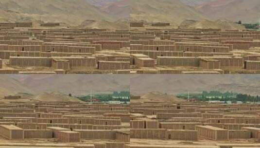 新疆吐鲁番葡萄沟荫房HDR航拍高清在线视频素材下载