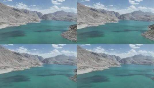 航拍中国新疆喀什地区塔县班迪尔蓝湖风光高清在线视频素材下载