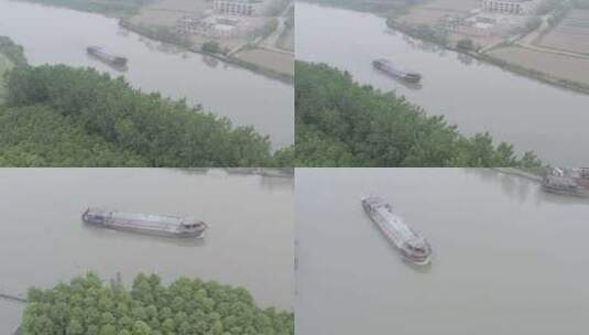 原创航拍S-LOG3上海青浦吴淞江上来往船只4K高清在线视频素材下载