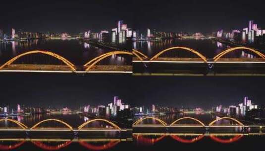 湖南长沙湘江福元路大桥夜景航拍高清在线视频素材下载