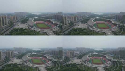 航拍湖北荆门市生态运动公园体育场高清在线视频素材下载