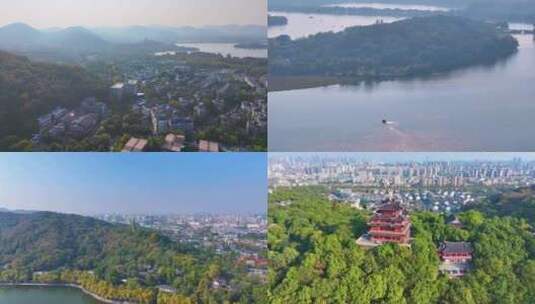 浙江杭州西湖景区风景大自然风光航拍宝石山高清在线视频素材下载