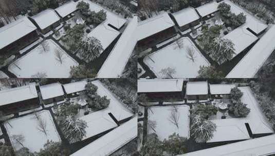 武汉武昌红巷五大会址雪景航拍高清在线视频素材下载