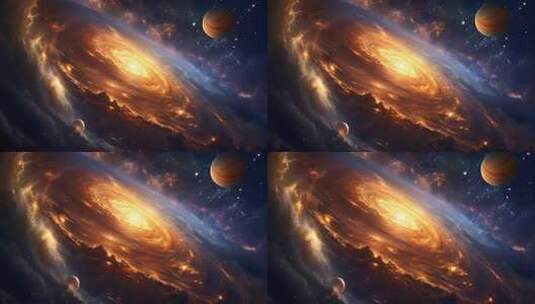 神秘宇宙中多颗星球的奇幻景象高清在线视频素材下载