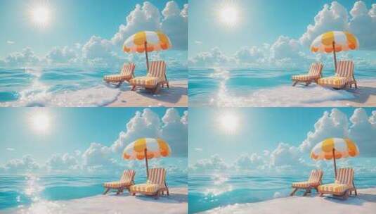 海边沙滩遮阳伞躺椅风景高清在线视频素材下载