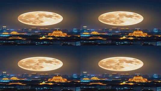 城市上空的满月夜景高清在线视频素材下载