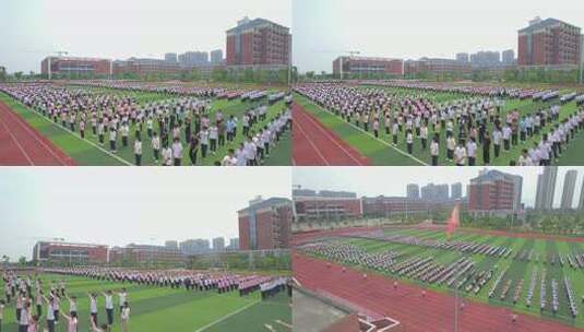 学校操场学生集体活动场景航拍高清在线视频素材下载
