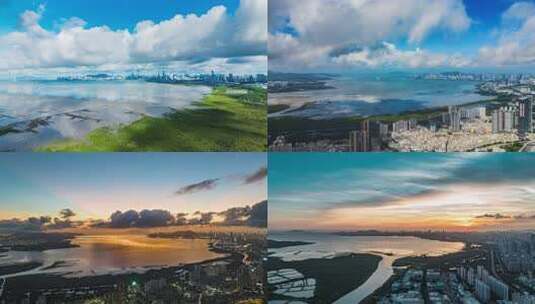 深圳湾海岸线日夜风光高清在线视频素材下载