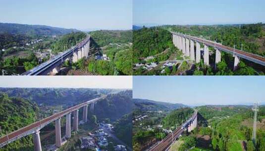 合集高铁动车复兴号和谐号火车穿过乡村茶园高清在线视频素材下载