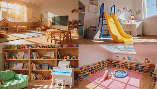 温馨儿童房玩具乐园 明亮舒适的儿童空间高清在线视频素材下载