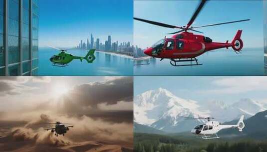 城市空中直升机巡航合集高清在线视频素材下载