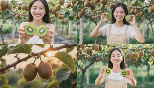 果园里的甜蜜时光：切开的新鲜猕猴桃高清在线视频素材下载
