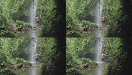 男子在水中行走高清在线视频素材下载