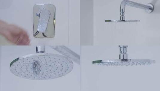 4k浴室淋浴喷头花洒喷水特写高清在线视频素材下载