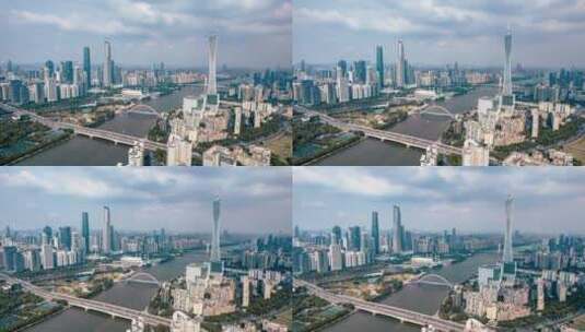 8K航拍广州珠江全景广州塔双塔城市地标延时高清在线视频素材下载