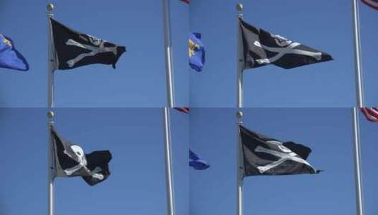 蓝天下飘动的海盗旗高清在线视频素材下载