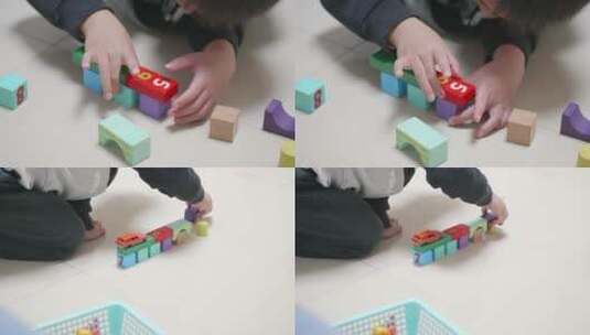 小男孩玩积木高清在线视频素材下载